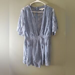 Honey Punch Light Gray Blue Lace Romper